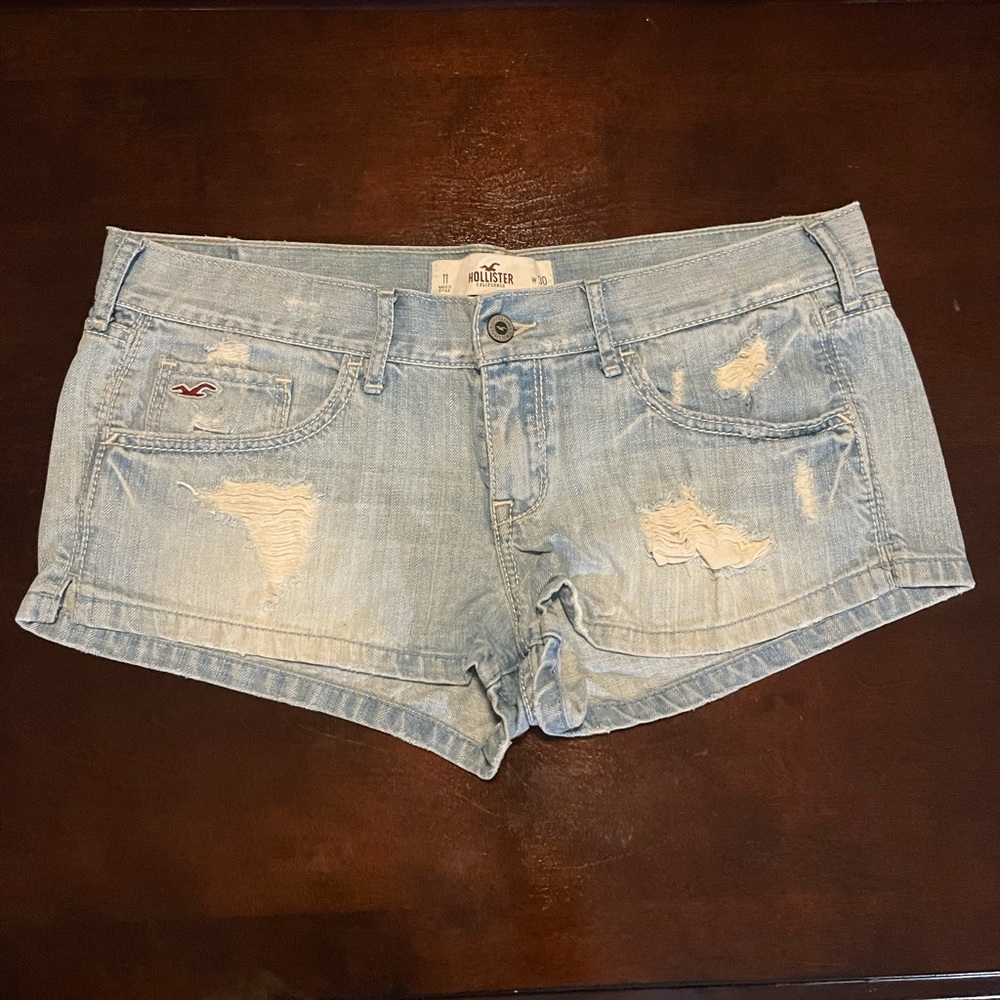 Hollister Bleached Denim Distressed Jean Shorts